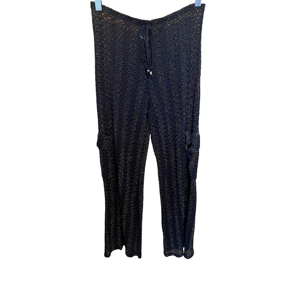 Elif for Jordan Taylor Black Metallic Crochet Wide Leg Swim Pants‎ Size S